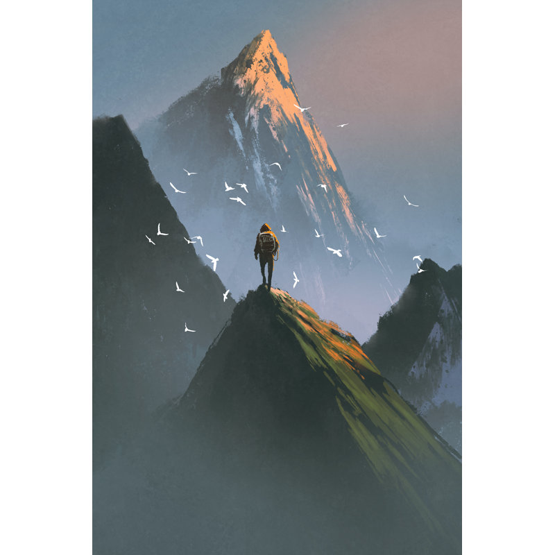 Man Standing on Top of Mountain 1 Piece Wrapped Canvas Painting, 30cm H x 20cm W x 3.8cm D