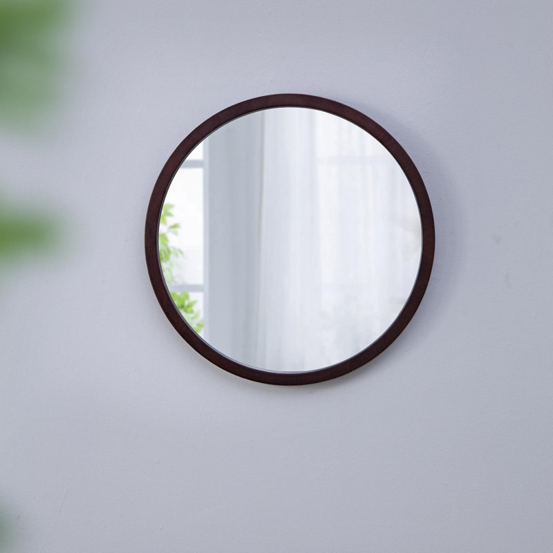 Miroir mural circulaire avec cadre en bois, Brun foncé