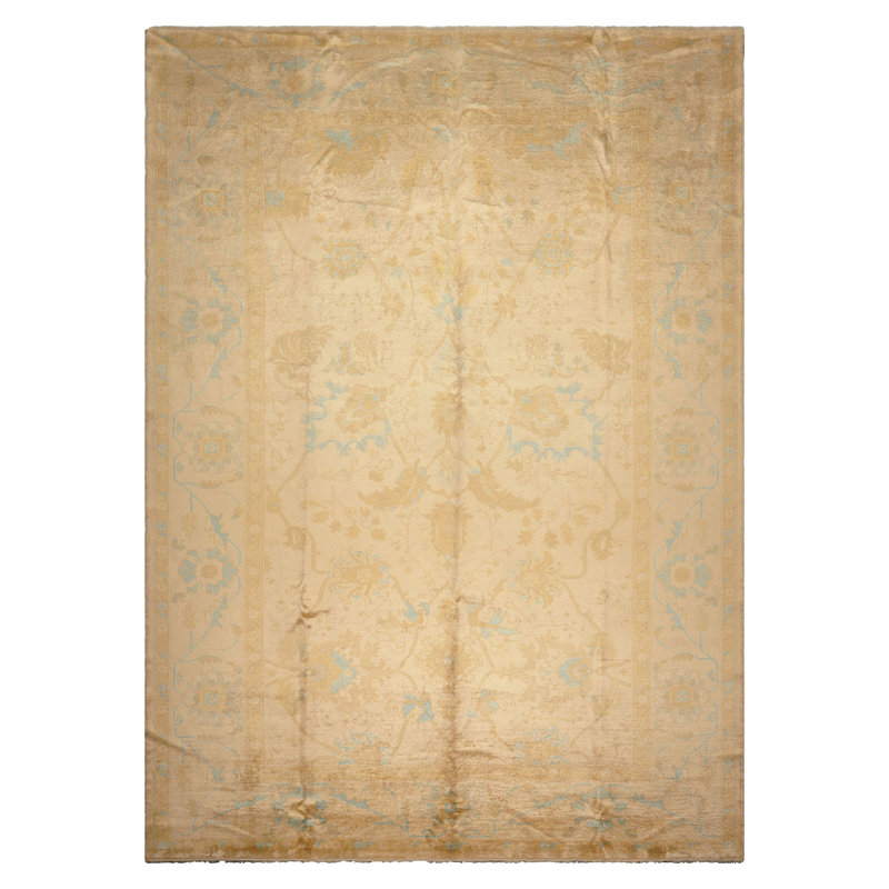 Tapis oriental beige en laine noué à la main 9 pi 7 po x 13 pi 7 po Oushak