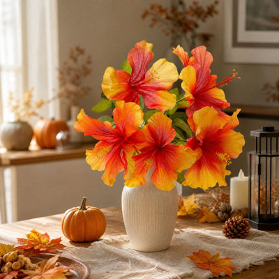 Fall Decor 2PC Artificial Flowers 5 Heads Touch Silk Fake Flower For Home Decor Living Room Table Vase Arrangement Wedding Centerpiece Boho