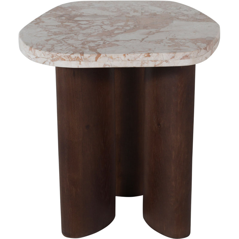 Table de bout en marbre et base en bois Puglia Jamescia, Plateau crème / base brune