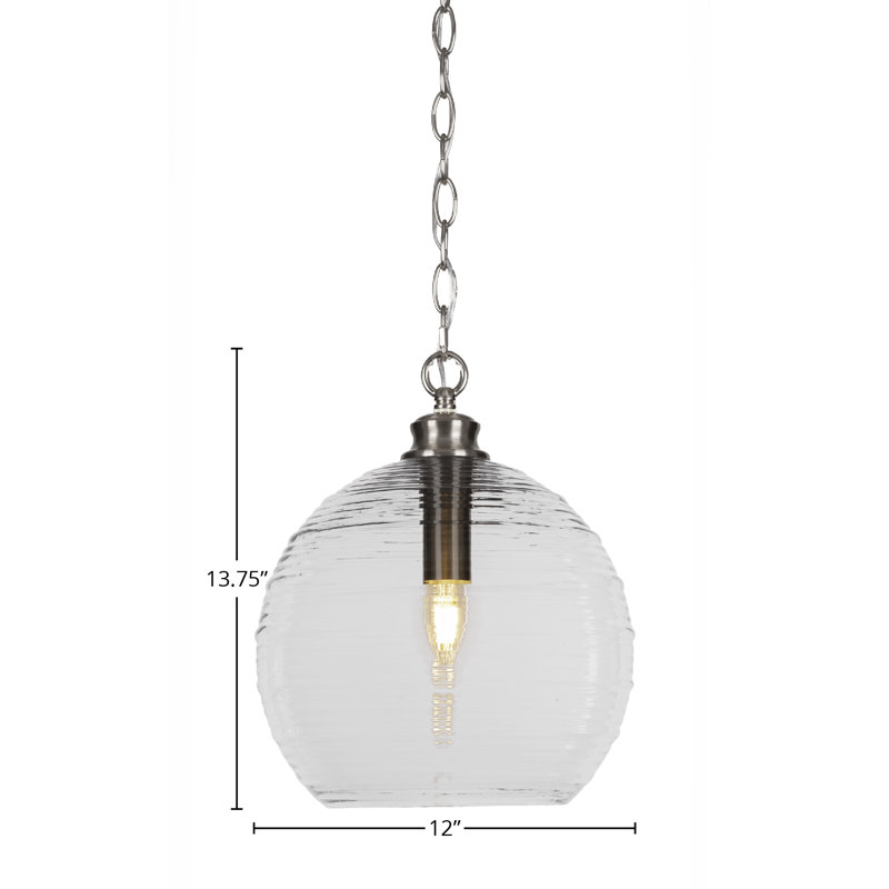Luminaire suspendu à 1 lumière Malena, Nickel, Transparent granuleux, H 89 po x l 12 po x P 12 po