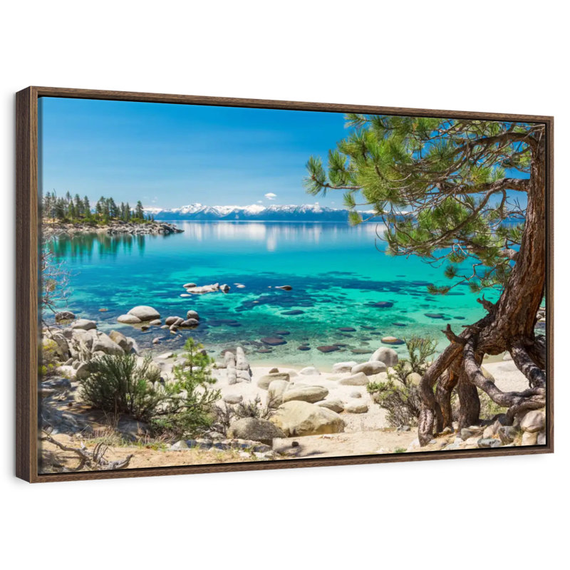 Turquoise, lac Tahoe, 25 po x 17 po, Cadre flottant noyer