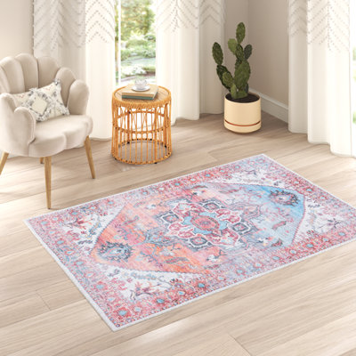 Katelyn Oriental Pink/Blue/Black/Ivory Area Rug