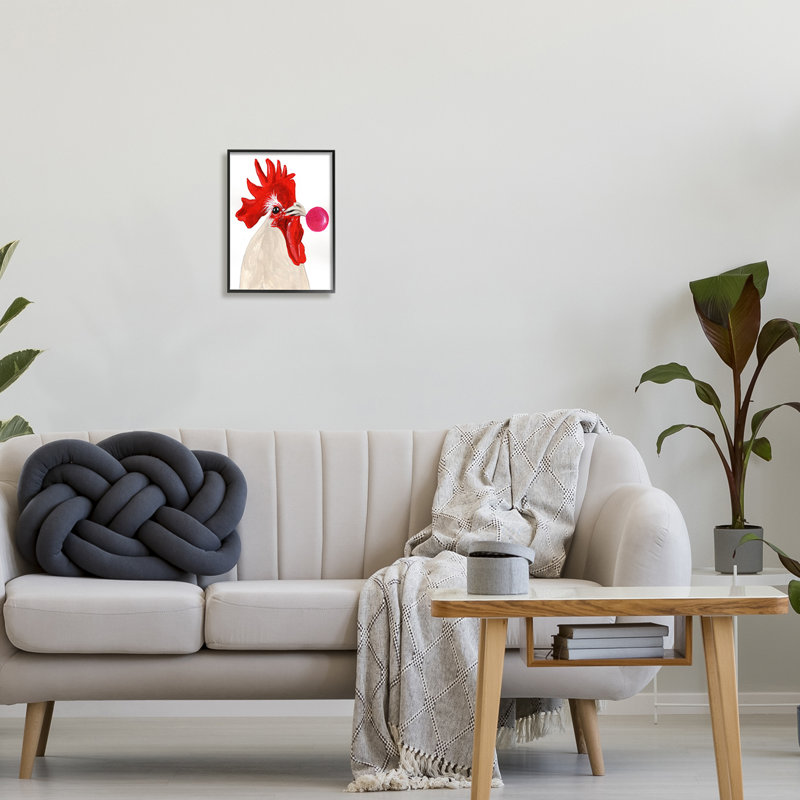 «Stupell Industries Rooster Blowing Bubblegum», art mural sur toile par Coco de Paris, Giclée encadrée noir minuit