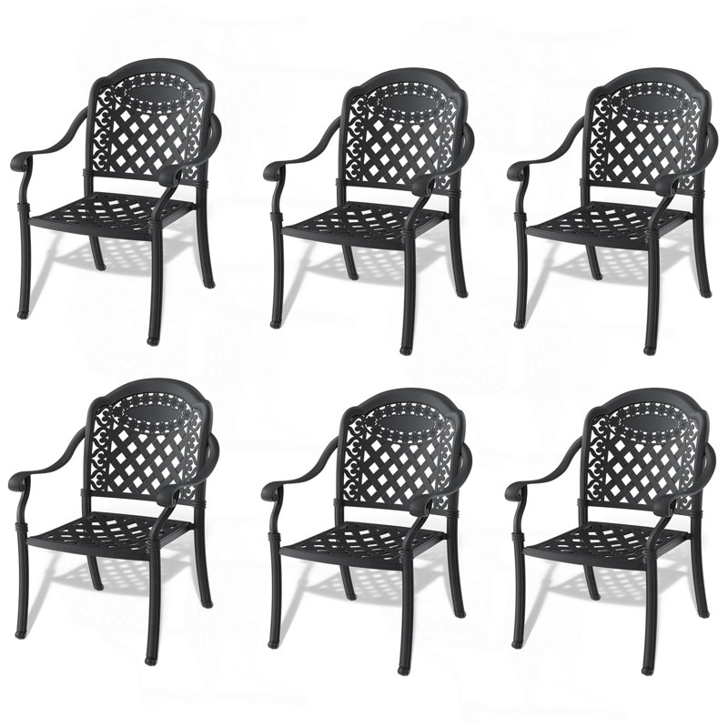 Aluminum Patio Dining Chair 6PCS With Black Frame And Red Cushions
