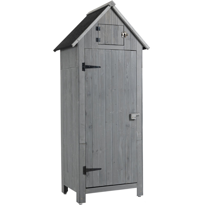 Gray Wooden Garden Shed, Outdoor Storage, Waterproof Roof, 3 Compartments, Organizing Tools Tool