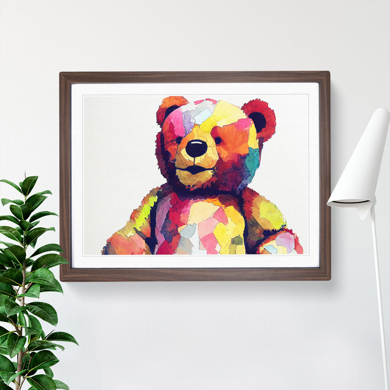 Expressive Teddy Bear - Single Picture Frame Print, 25cm H x 34cm W x 2cm D, Walnut Framed