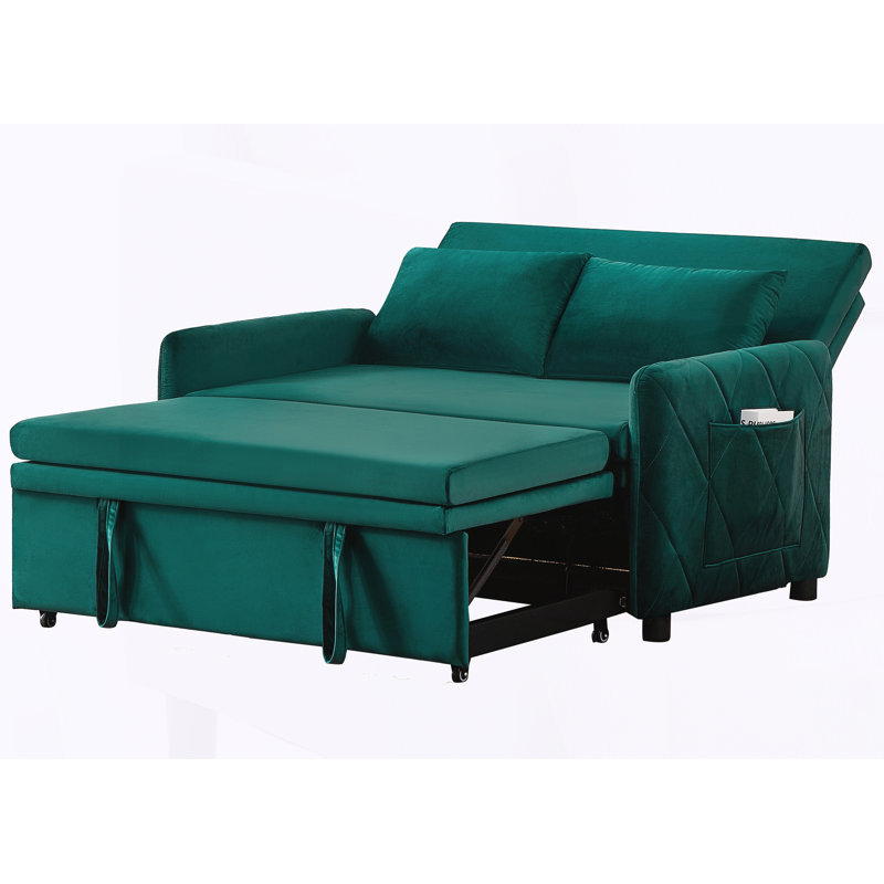 Canapé-lit convertible, causeuse à dossier réglable à 5 positions avec lit escamotable, poche latérale, Velours vert