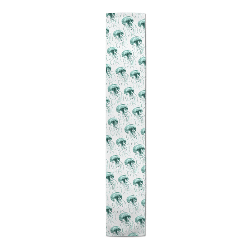 Chemin de table baleines Mckinley, L 72 po x l 16 po, Bleu sarcelle, Imprimé animalier 2