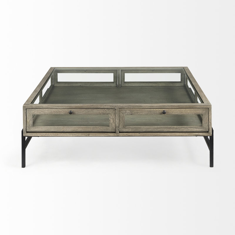 Warner Coffee Table with Storage, 15" x 43.5" x 42", Gray, Black