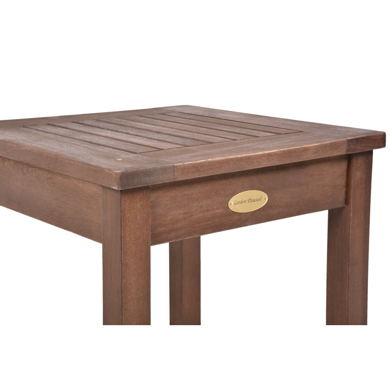 Square Eucalyptus Solid Wood Outdoor Side Table - 40 cm W 40 cm D, Dark Brown