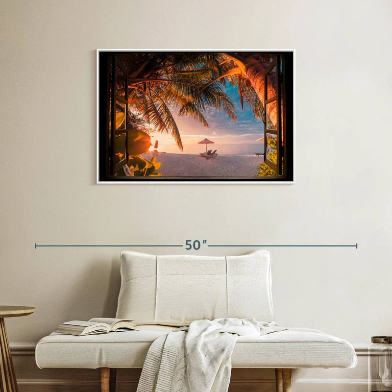 Window To Maldives Bleeker, Cadre flottant blanc, 37 po x 25 po