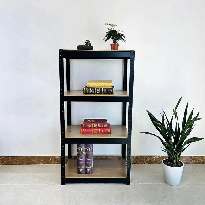 Étagère de garage à 4 niveaux en métal, robuste et réglable pour entrepôt de garde-manger, 23,6 po x 15,7 po x 47,2 po, tablette de rangement noire et durable, support utilitaire