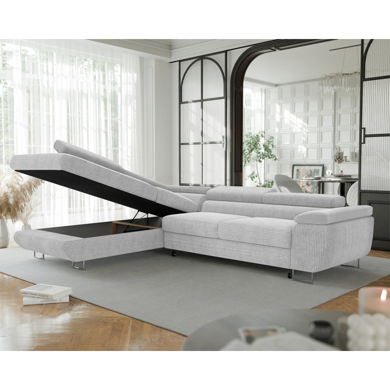 4 Seater Sofa Bed, Light Grey, Left Hand Facing