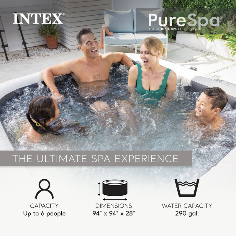 Intex PureSpa Plus Inflatable Square Hot Tub w/ AirJets, Greystone, 6