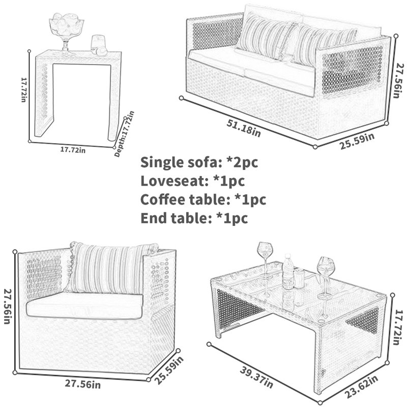 Kheller 4 - Person Patio Conversation Set
