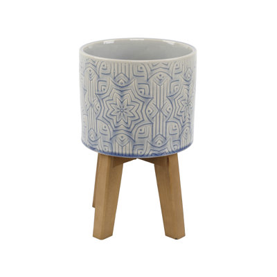 Pot à fleurs étoile en céramique sur support en bois
