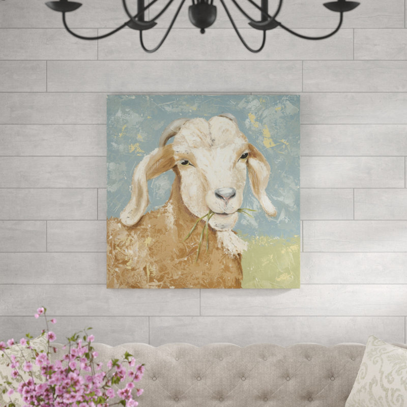 «Farm Life-Brown Goat», peinture sur toile, H 36 po x l 36 po, Toile tendue