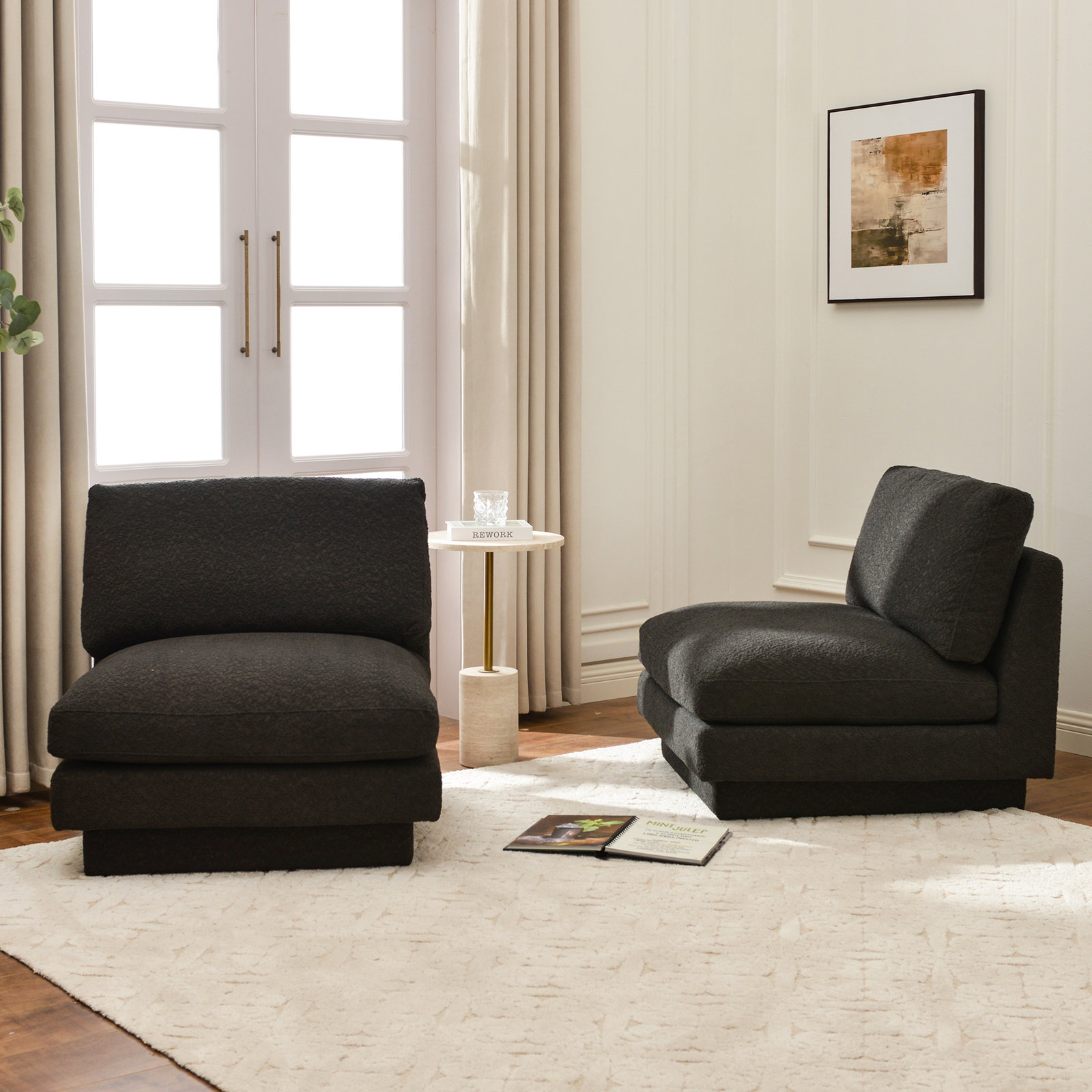 Woolf Boucle Slipper Chair, Black Boucle