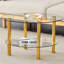 Table minimaliste en verre trempé à deux couches, dessus de 27,5 po et 23,6 po, pieds dorés, espace de rangement tendance et café doré