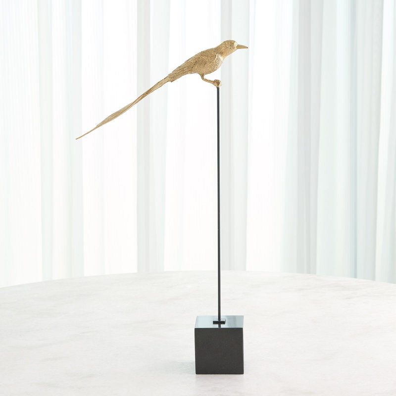 Perched Swallow-Brass-Sm, 24.5" H x 3.5" W x 13.75" D