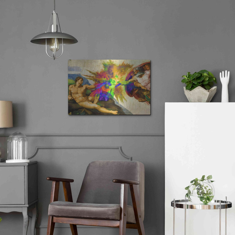 «Michelangelo - Creation of Adam Colorful I» par Portfolio, art mural en métal, H 16 po x l 24 po
