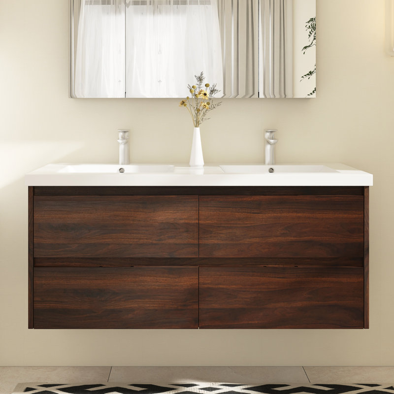 Meuble-lavabo double 47,6 po avec plateau en résine Tiersa