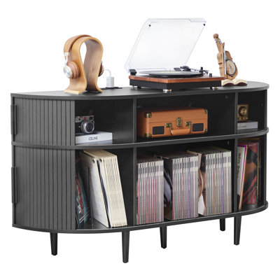 Half-Moon Record Player Stand With Charging Station