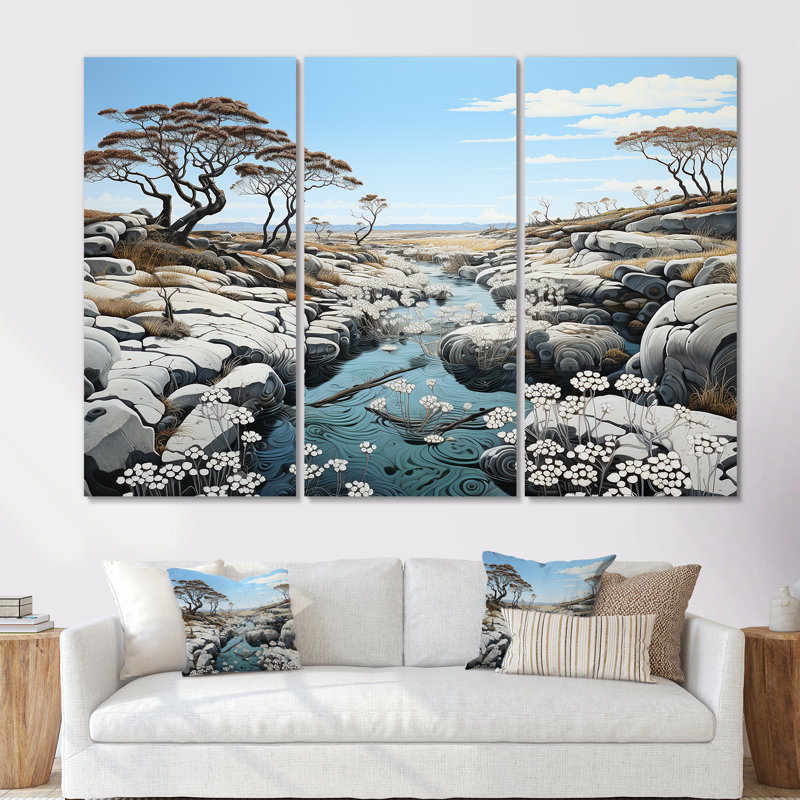Ensemble de salon d'art mural Wild River Landscape - Coastal Coral Under Water, Toile tendue, H 40 po x l 60 po x P 1 po