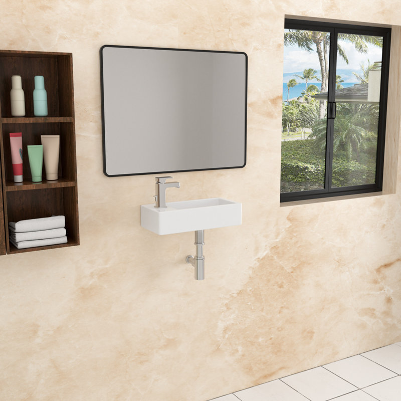 Lavabo de salle de bain mural rectangulaire en céramique blanche 15 "x 7" avec trou pour robinet