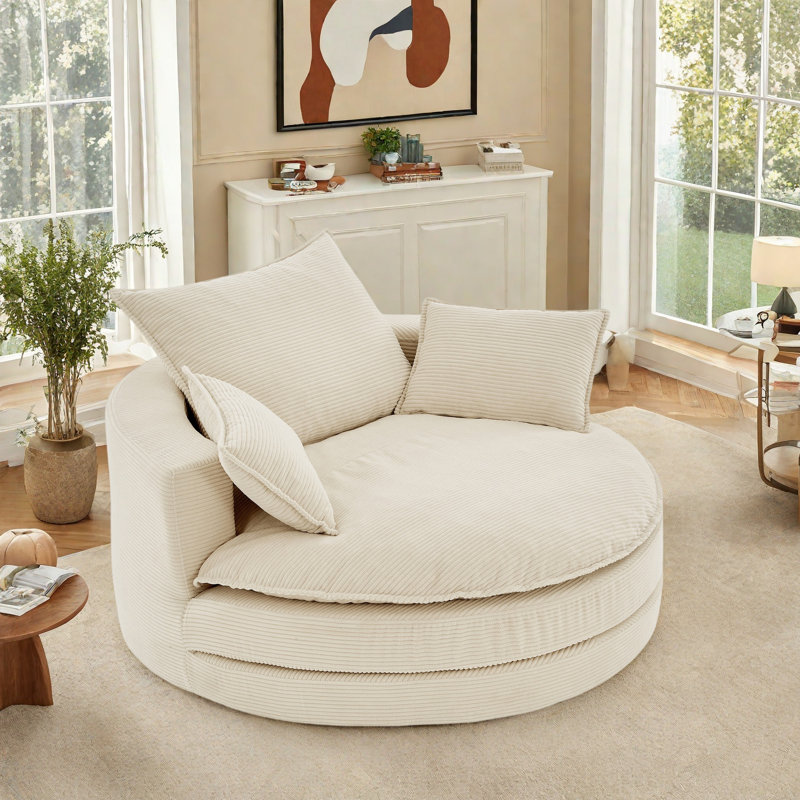 Fauteuil d'appoint pivotant à 360 ° avec coussins à deux couches et 3 coussins amovibles, Beige