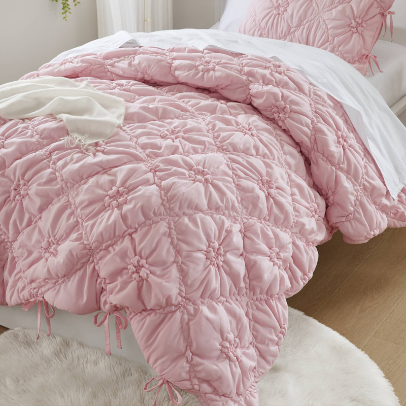 Ensemble d'édredon en microfibre rose toutes saisons pour un confort et une sensation ultimes, parfaits pour se blottir