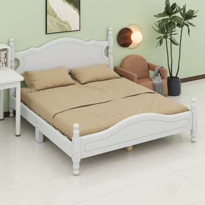 Wood Platform Bed Frame,Retro Style Platform Bed with Wooden Slat Support