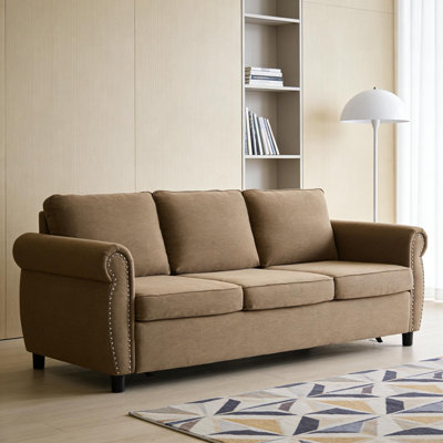 81.5" 2-In-1 Queen Convertible Sleeper Sofa Bed, Pull-Out Couch With 3.35" Memory Foam Mattress, 3-Seater Sofa Bed