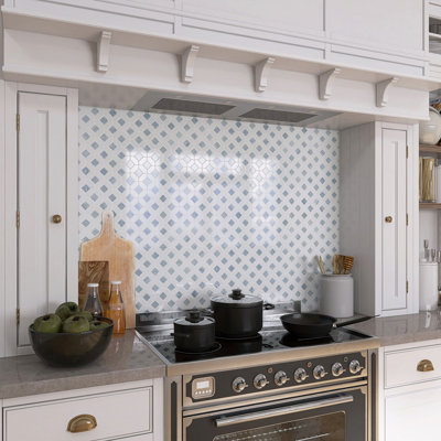 Natural Blue 12.01 in. x 12.01 in. Geometric Polished Marble Mosaic Tile