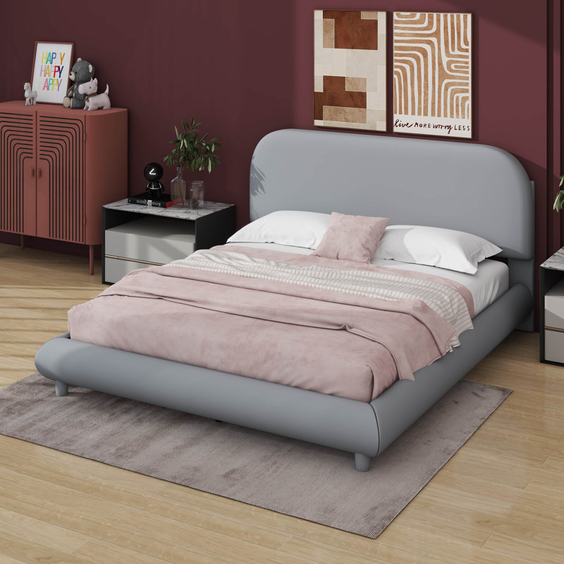 Grand lit plateforme tapissier Teddy, gris