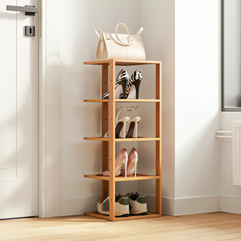 Bamboo 5-Tier Adjustable Shoe Rack, Holds 5 Pairs, Storage Stand For Entryway