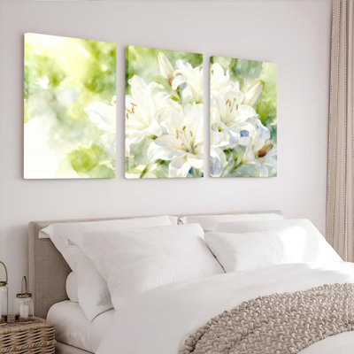 «White Lily», ensemble de 3 panneaux, impression botanique moderne pour décor de salon ou de chambre à coucher
