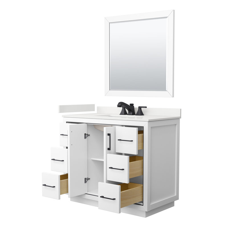 42'' W Single Vanity, White Quartz, White, Matte Black