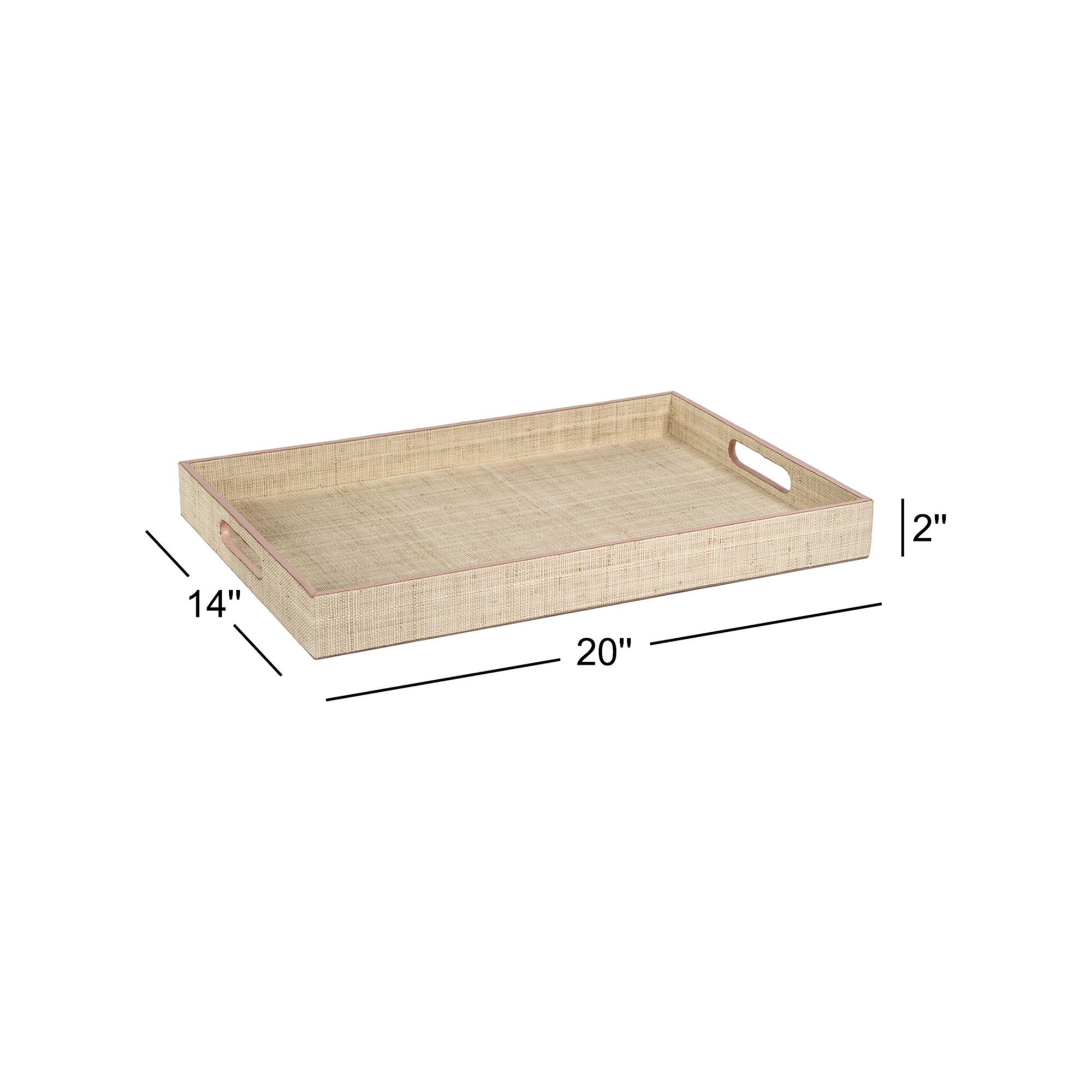 Rectangle Raffia/ Cow Leather Trim/Polyester Lining Tray, 2" H x 14" W x 20" D
