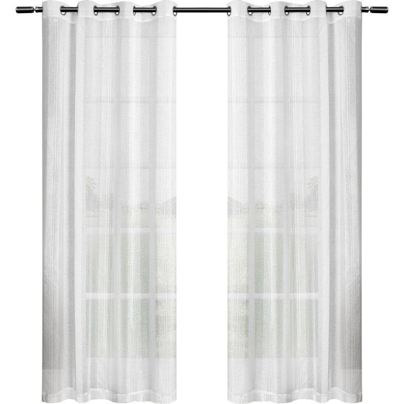 Gabbie 2-Piece Polyester Sheer Grommet Curtain Pair, White, 50" W x 108" L