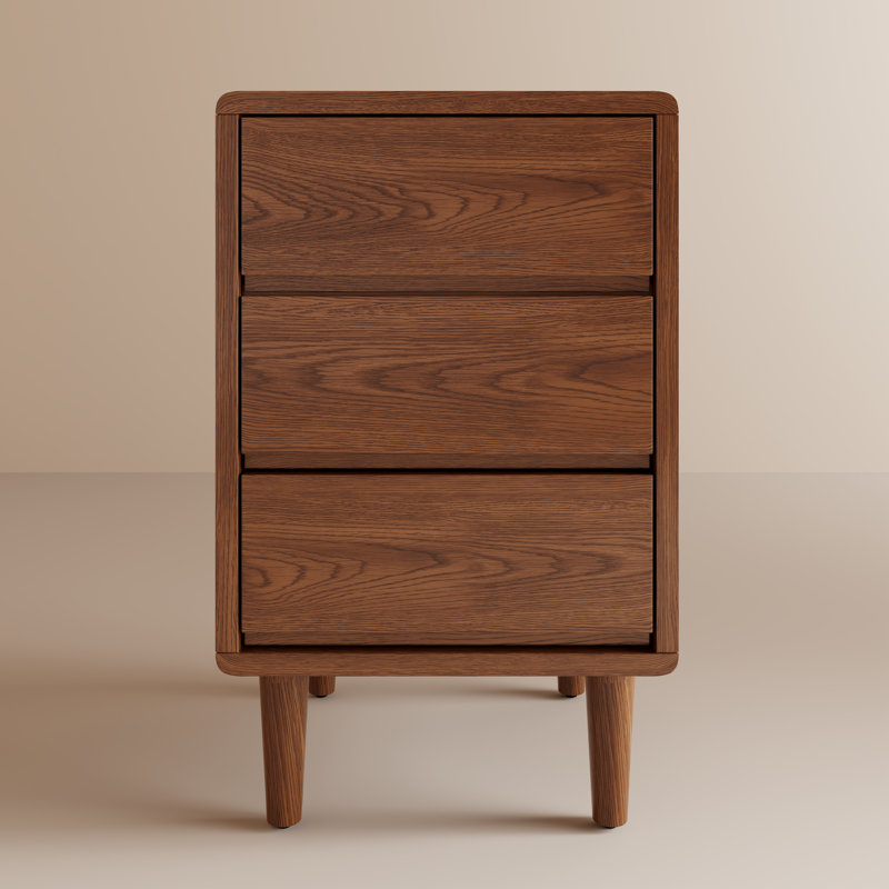 Solid Wood Mid-Century Modern Nightstand, Brown, 25.9" H