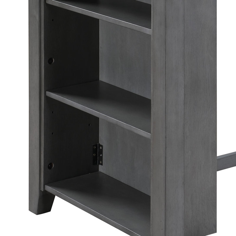 3-Piece Grey Finish Small Space Counter Height Dining Table with Shelves and 2 Chairs