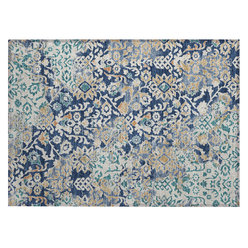 Tapis traditionnel lavable à la machine intérieur / extérieur ACN2584, Marine, 1 pi 8 po x 2 pi 6 po
