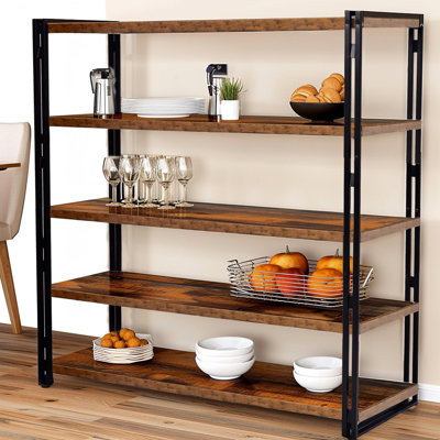 47" Rustic Brown 3-Tier Industrial Bookshelf - Metal And Wood Design For Home