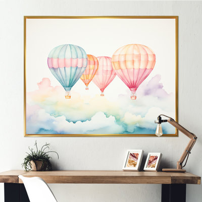 Vert et rouge, aquarelle, montgolfière horizon II - montgolfière, art mural