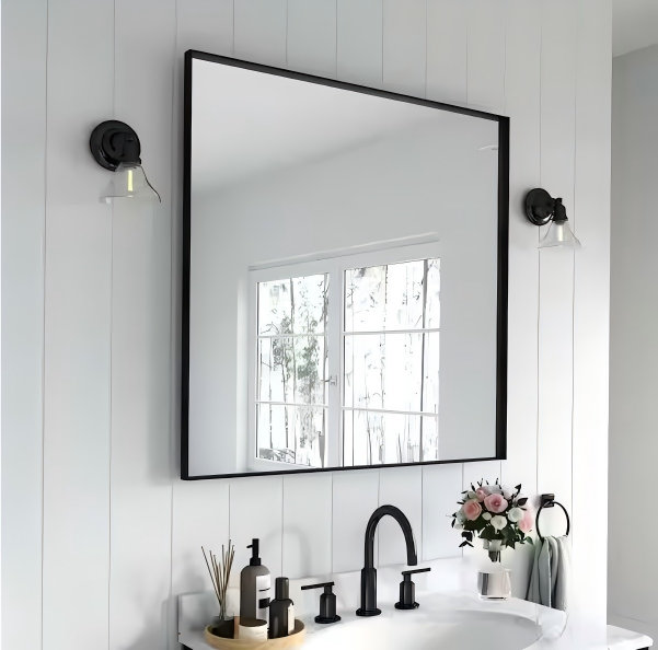 Miroir mural 72 po x 32 po, miroir mural rectangulaire en aluminium noir, Noir, 74,409489 po x 34,251987 po