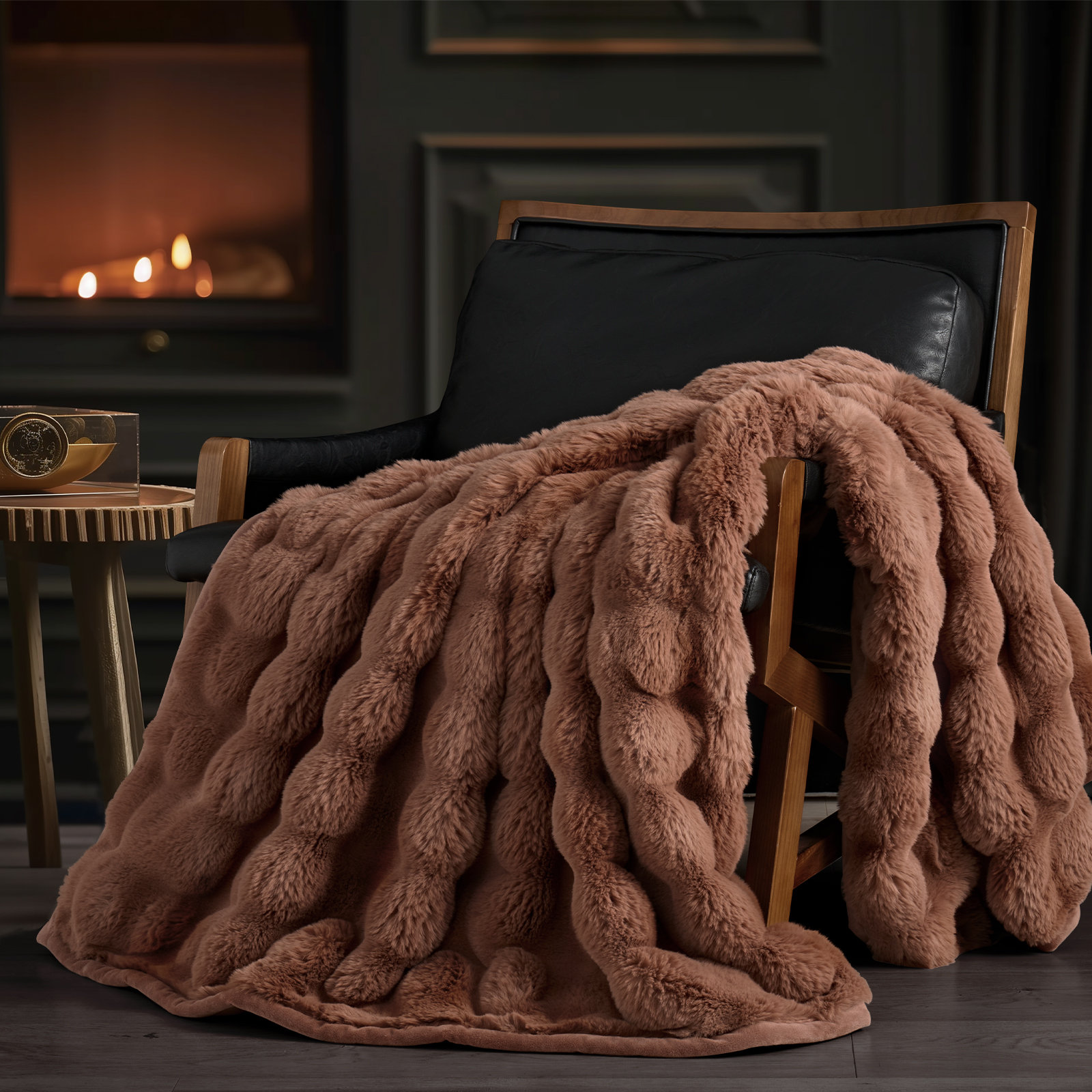 Ridgeline Faux Fur Throw Blanket, Camel, 80" L x 60" W
