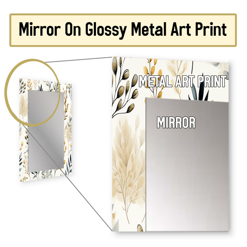 Brihanna Serene Ferns - Grand miroir de plantes, miroir mural décoratif Boho, impression d'art en métal, 32 po x 24 po